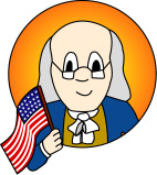 Benjamin Franklin with a flag icon